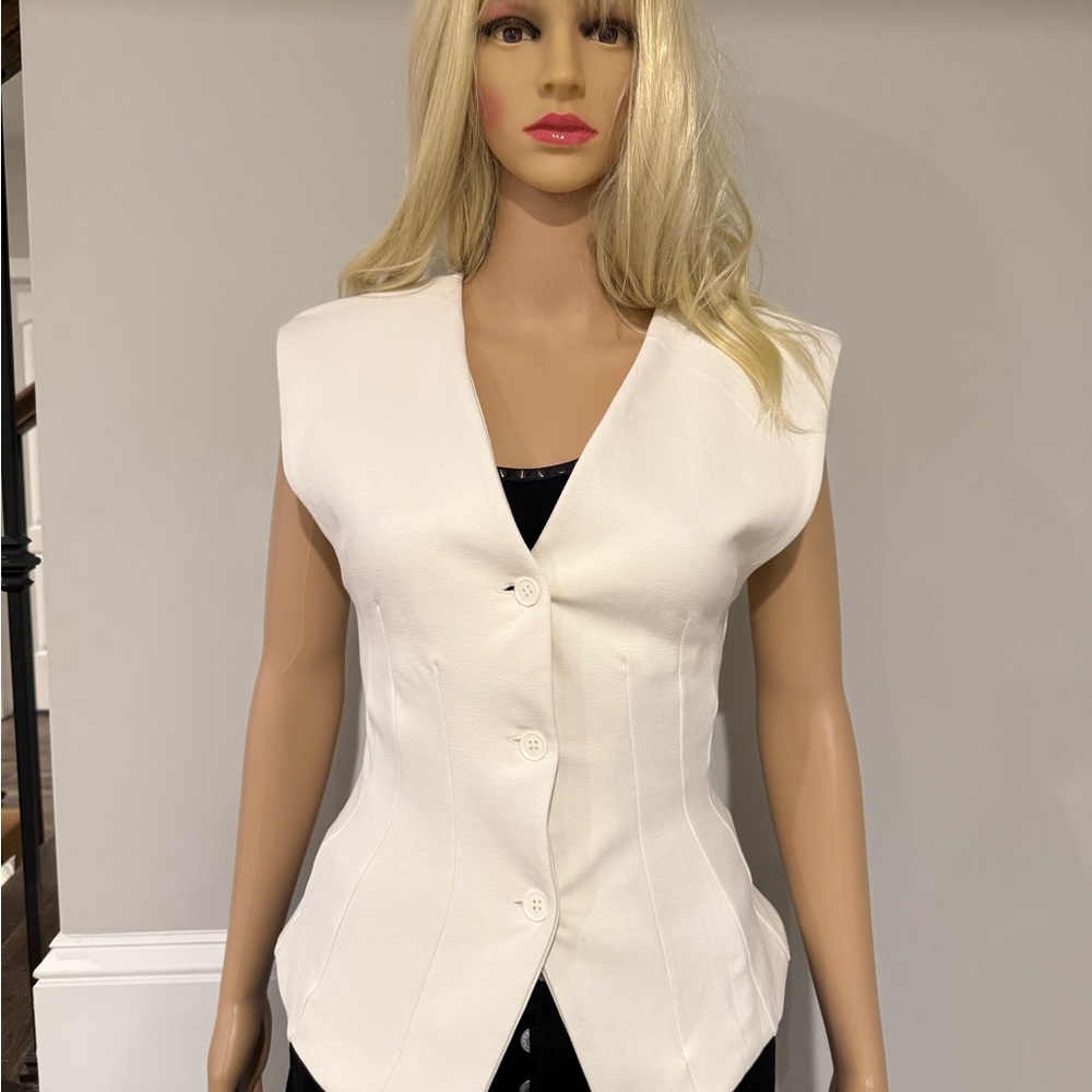 Zara Elegant Ivory Button-Up Vest with corset like detail